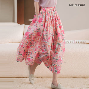 Chân váy lưng thun xếp ly in hoa liti - NU8647