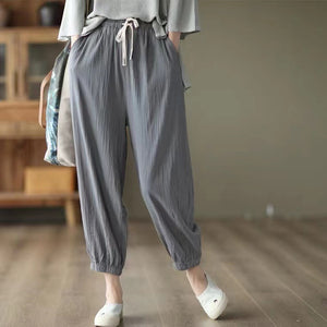 Quần baggy linen lưng thun dây rút hai túi chéo - NU7026