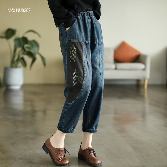 Quần baggy denim retro thêu dấu mũi tên - NU8207