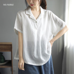 Áo sơ mi linen ngắn tay cổ vest - NU8562