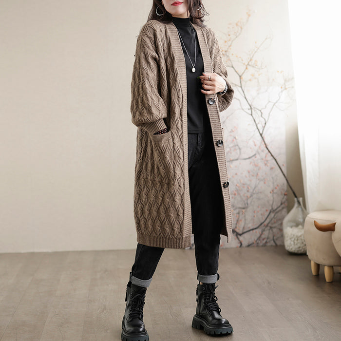 Áo khoác len trench coat dài tay kiểu bện thừng mắt cáo - NU7841