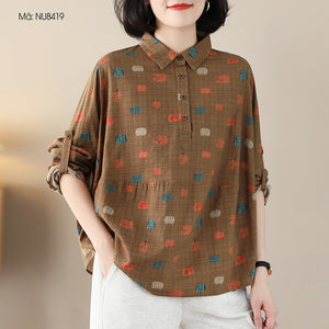 Áo sơ mi dài tay cổ đức in hoa quả - NU8419