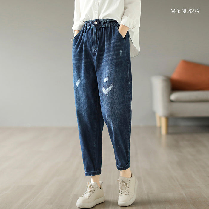 Quần baggy denim retro lưng thun kiểu sờn - NU8279