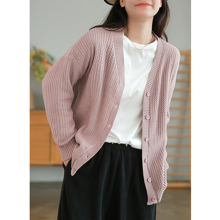 Áo khoác cardigan len đan kiểu bện thừng dài tay cổ V - NU7680