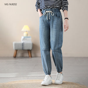 Quần baggy denim lưng thun có dây rút bo ống - NU8252