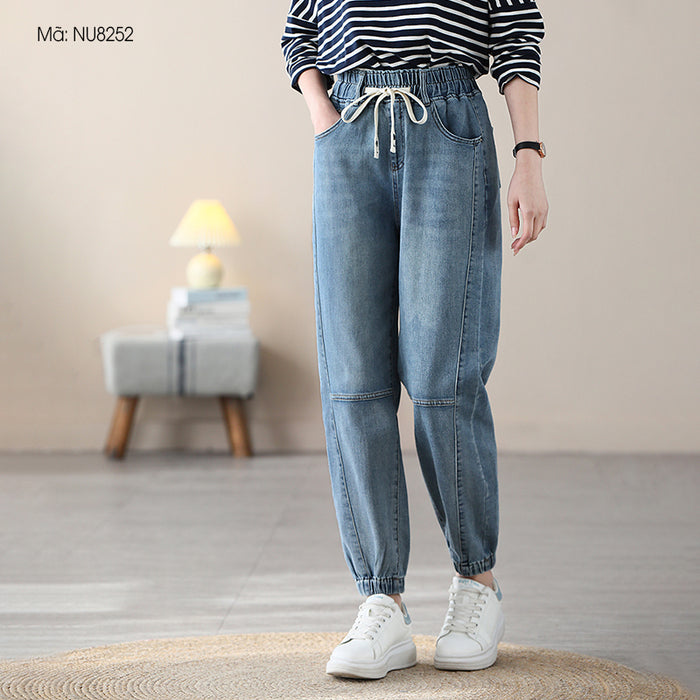 Quần baggy denim lưng thun có dây rút bo ống - NU8252