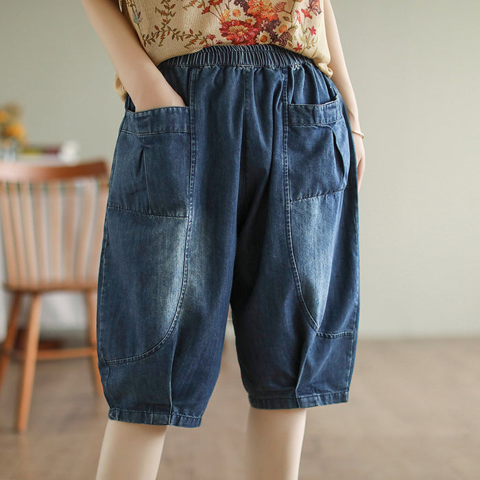 Quần sooc denim lưng thun xếp ly hai túi vuông - NU6936