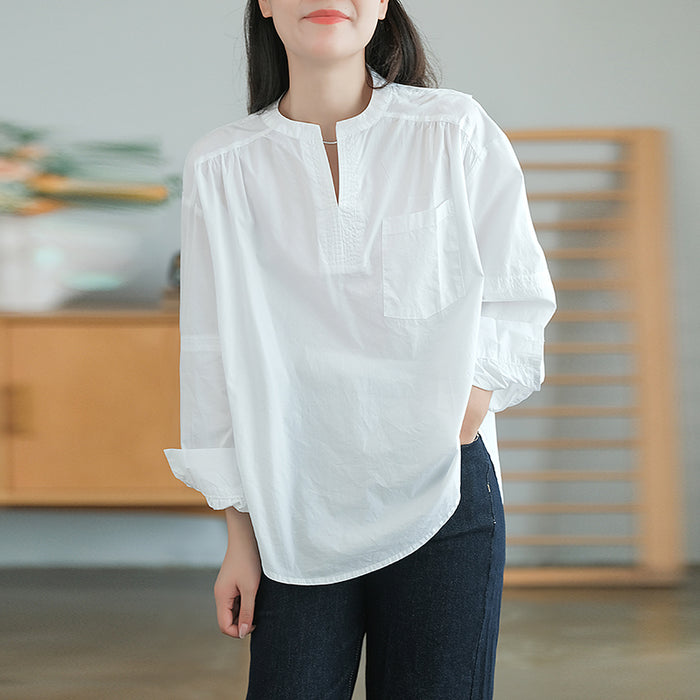 Áo sơ mi dài tay cổ V vạt sau kiểu sẻ tà - NU7797