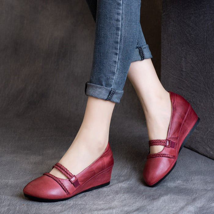 Giày da retro đế cao quai bện - NU5678
