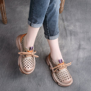 Giày da retro Sneaker đục lỗ để bằng - OD0641