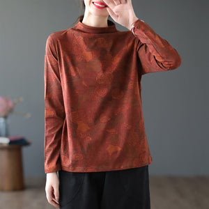 Áo T-shirt dài tay cổ lọ in hoa lá - NU7732