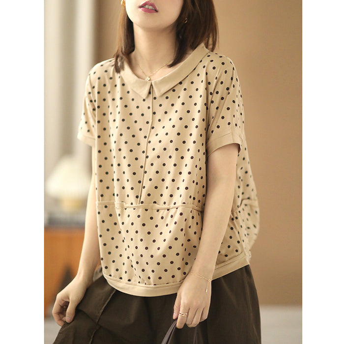 Áo T-shirt ngắn tay cổ pipi chấm bi - NU7292