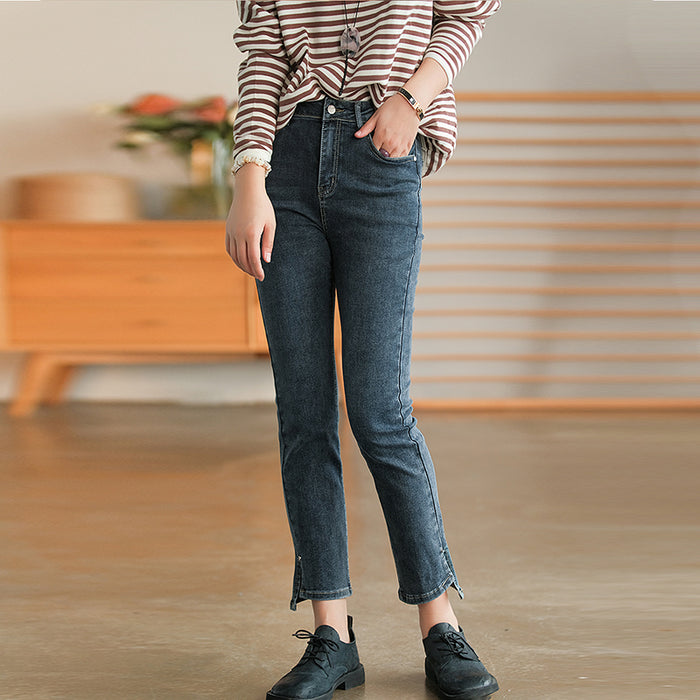 Quần baggy denim ống côn kiểu gấu lệch - NU6439