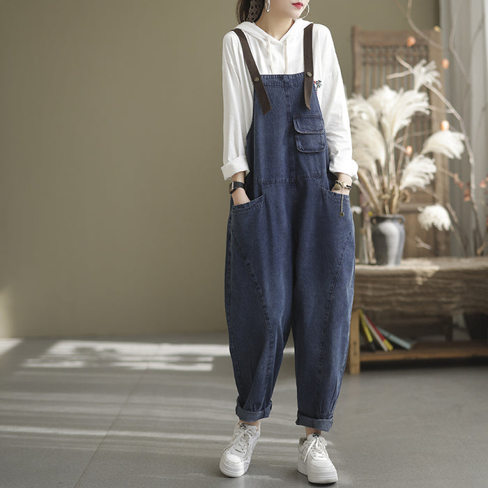 Quần baggy yếm denim một túi nhỏ - NU6934