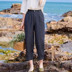 Quần baggy linen ống đứng hai túi khóa kéo - OD0608