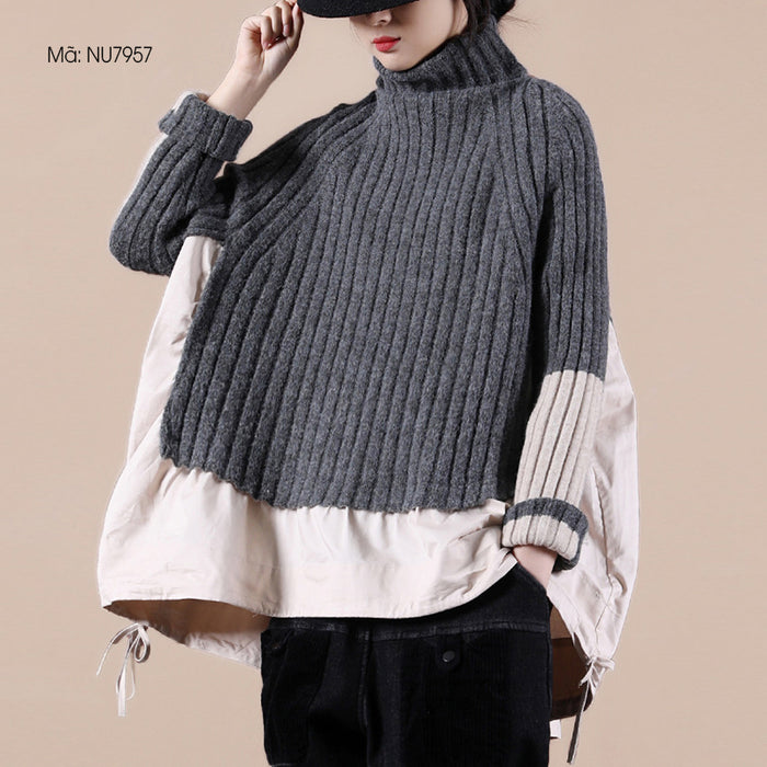Áo len dài tay cổ lọ phối kiểu hai mảnh - NU7957