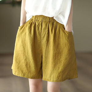 Quần sooc linen lưng thun hai túi chéo một màu - NU7039