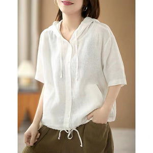 Áo khoác cardigan ngắn tay có mũ có dây rút - NU6983