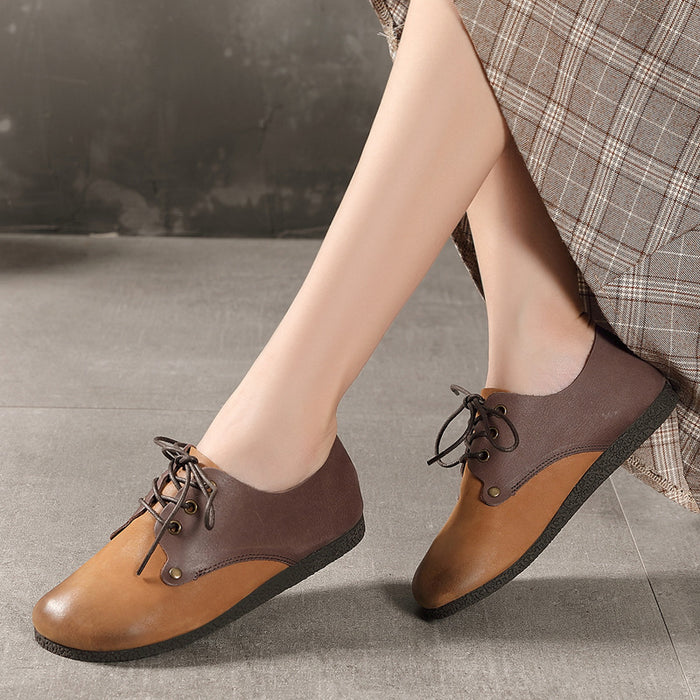 Giày da retro phối màu cột dây - NU5239