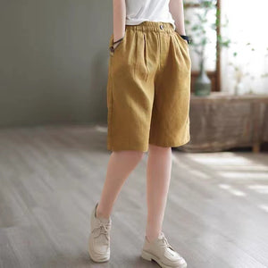 Quần sooc linen lưng thun xếp ly một khuy cài - NU6938