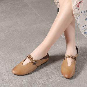 Giày da retro đế thấp quai đính hoa - NU5227