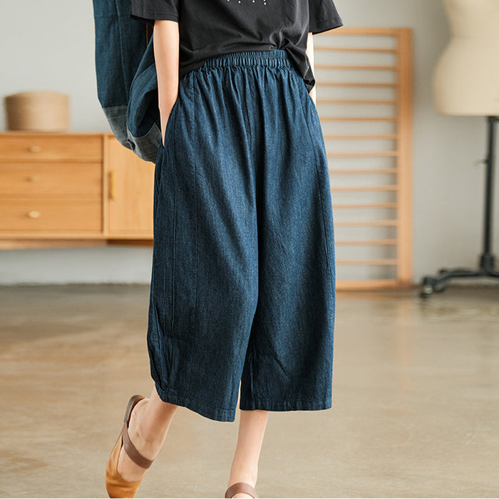 Quần baggy denim lưng thun ống rộng hai túi chéo - NU6703