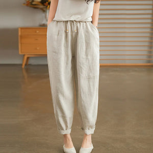 Quần baggy linen lưng thun dây rút hai túi chéo - NU6729