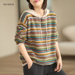 Áo hoodies len dệt kim dài tay kẻ sọc sắc màu - NU8120