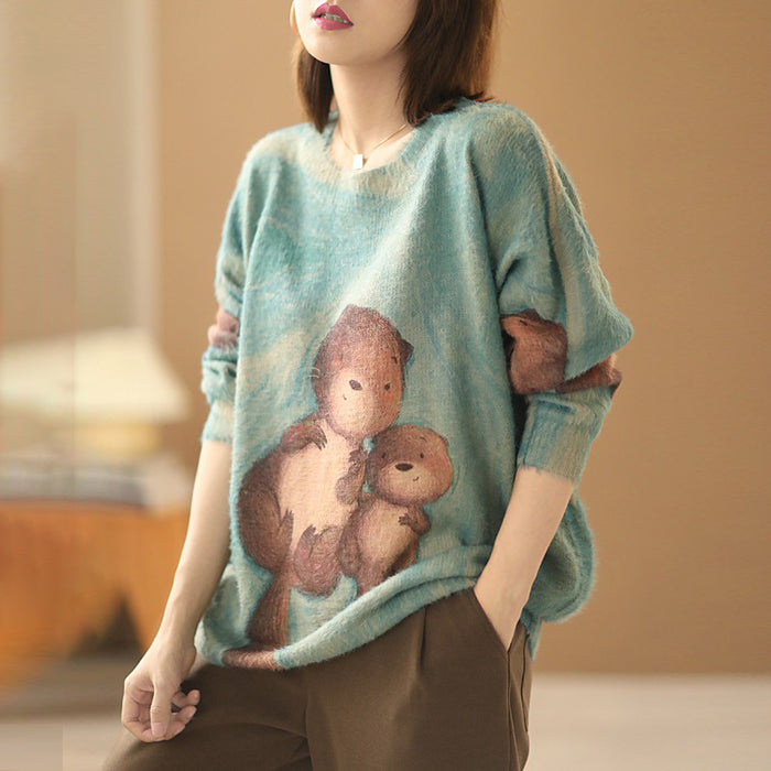 Áo len cashmere dài tay vẽ hoạt hình - NU6169