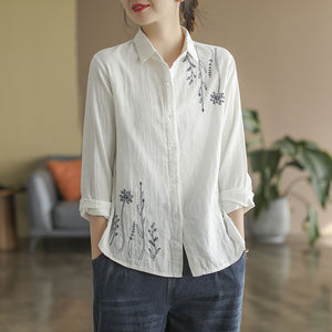 Áo sơ mi dài tay cổ đức thêu đối xứng - NU6691