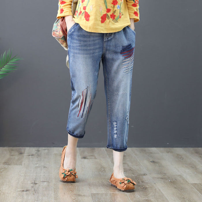 Quần baggy denim họa tiết thêu zic zac - NU2652