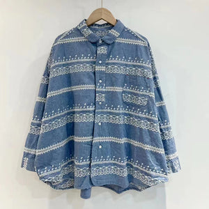 Áo sơ mi linen dài tay cổ pipi in hoa văn trừu tượng - NU8378
