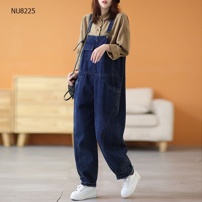 Quần baggy yếm denim gấu bo túi chéo - NU8225