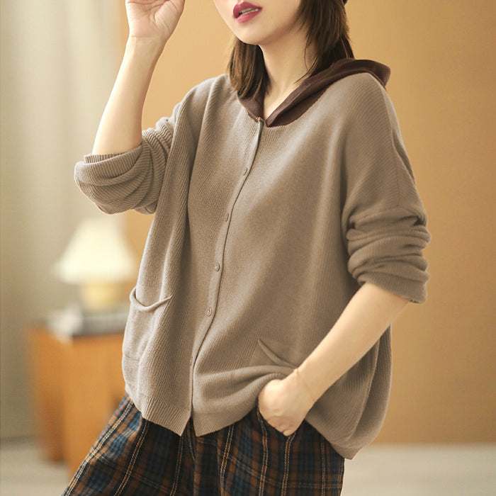 Áo khoác len hoodies cardigan có mũ chệch màu - NU7792