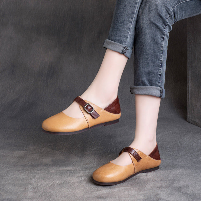 Giày da retro đế bệt phối màu quai cài - OD0645