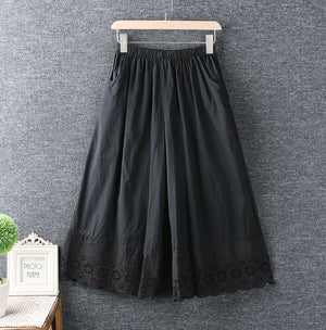 Quần baggy lưng thun ống rộng thêu hoa lá - NU7006