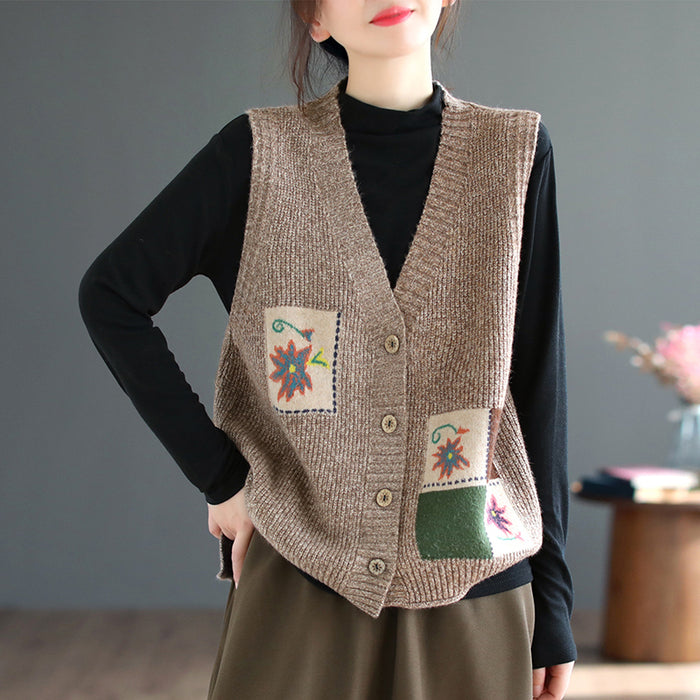 Áo khoác gile len đan cổ V hoa văn ô vuông - NU7743