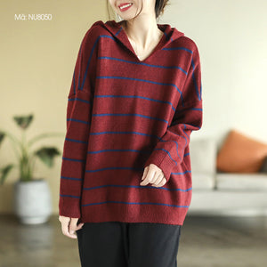 Áo hoodies len cashmere dài tay kẻ sọc - NU8050