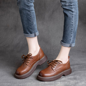 Giày da retro đế bằng mũi tròn cột dây - OD0809
