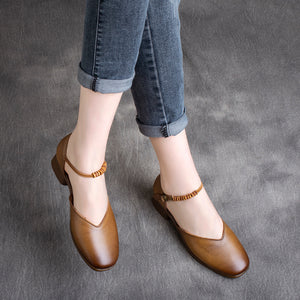 Giày da retro hình chữ V đế cao quai đôi - OD0682