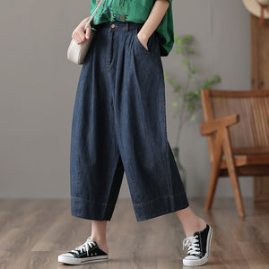Quần baggy denim ống suông cạp cao hai túi chéo - NU7102