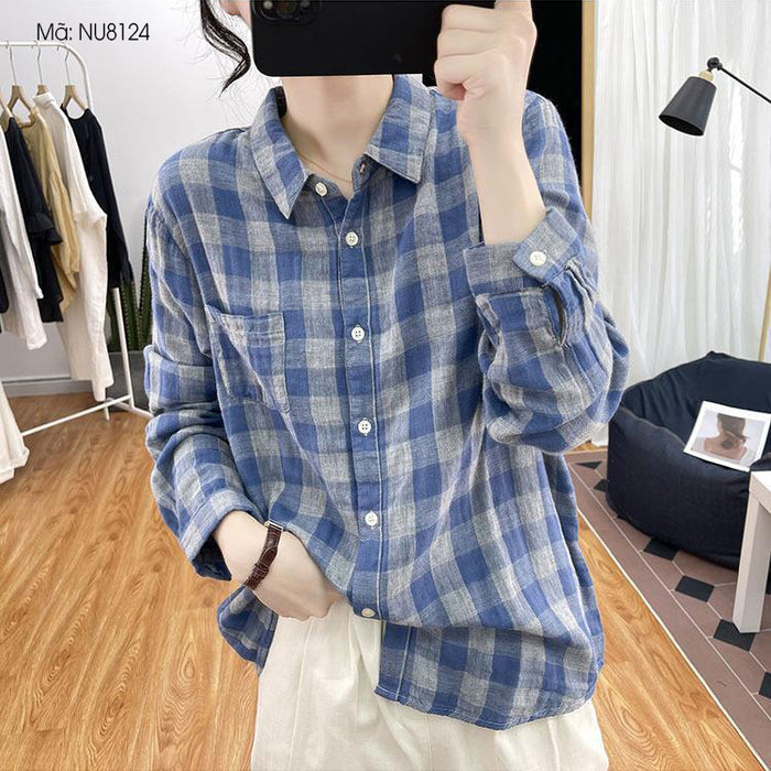 Áo sơ mi dài tay cổ đức kẻ sọc caro - NU8124