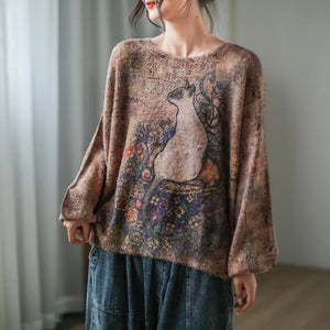 Áo len cashmere dài tay vườn hoa và chú mèo - NU7731