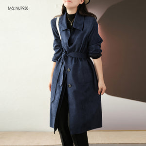 Áo khoác trench coat da lộn dài tay - NU7937