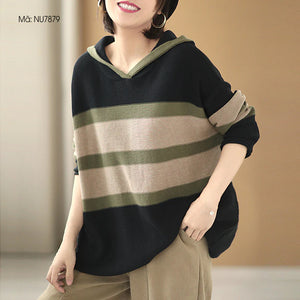 Áo len hoodies dài tay kẻ sọc ngang - NU7879