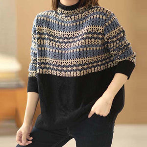Áo len đan dài tay cổ lọ hoa văn cổ điển - NU6194