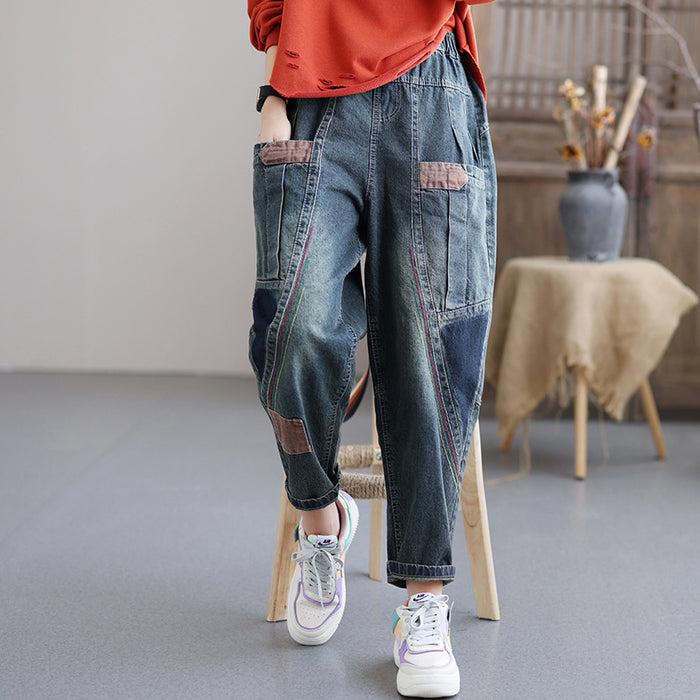 Quần baggy denim lưng thun hai túi ngang kiểu tam giác - NU6620
