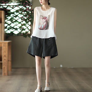 Quần sooc linen lưng thun hai túi chéo một túi kiểu - NU7117