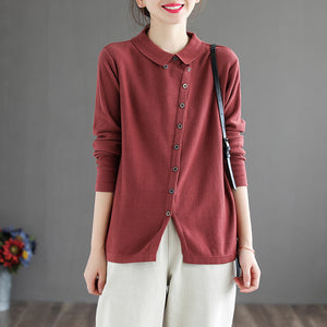 Áo T-shirt dài tay cổ pipi kiểu sơ mi khuy lệch - NU6336