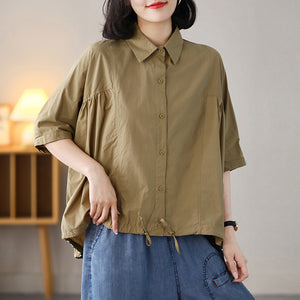 Áo sơ mi ngắn tay cổ đức vạt mullet dây rút - NU7560
